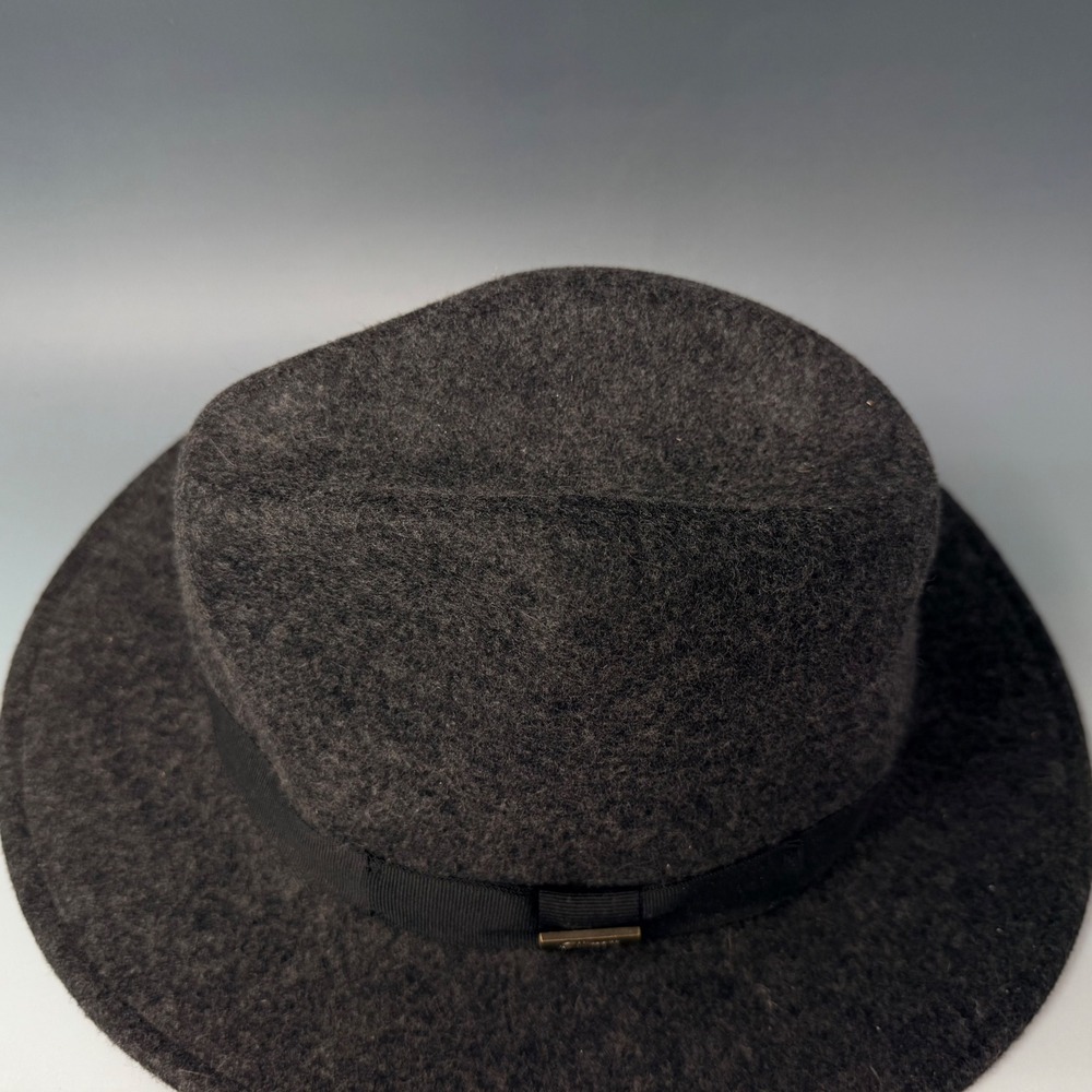 Biltmore 1917 Mens Wool Fedora Hat Charcoal Grey Medium Grosgrain Ribbon Band - Picture 3 of 16